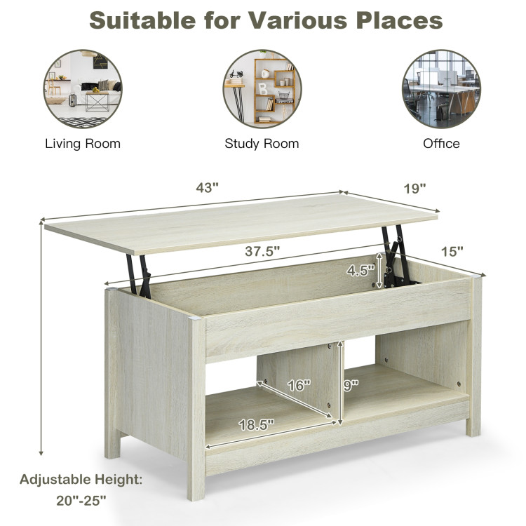 Lift Top Coffee Table with Hidden Storage Compartment and Lower Shelf for Study Room-WhiteCostway Gallery View 4 of 9
