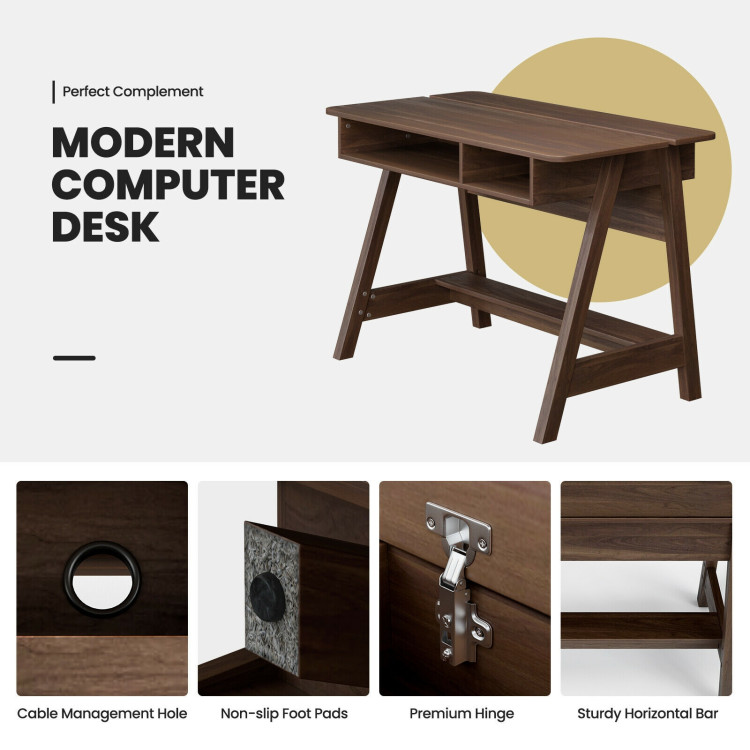 Mid Century Writing Desk with Storage Cubes and Hidden CompartmentCostway Gallery View 11 of 11
