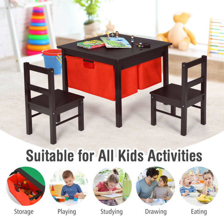 2-in-1 Kids Double-sided Activity Building Block Table with Drawers-BrownCostway Gallery View 11 of 12