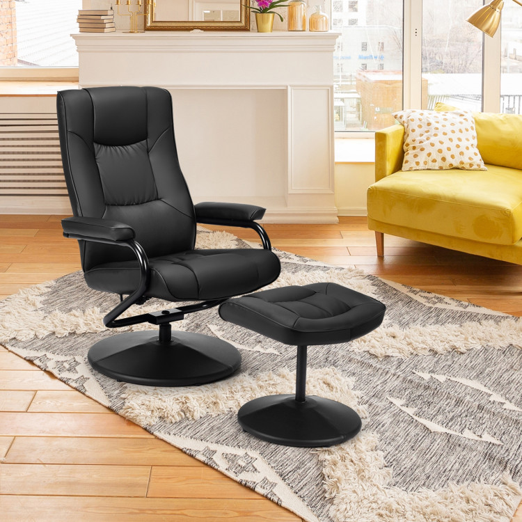 Swivel Lounge Chair Recliner with Ottoman-BlackCostway Gallery View 2 of 10