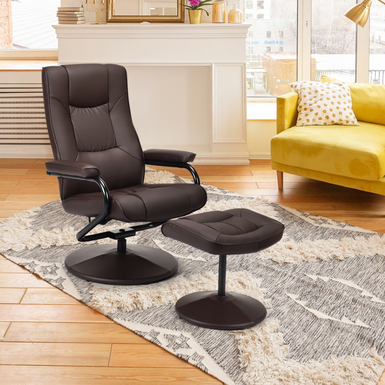 Swivel Lounge Chair Recliner with Ottoman-BrownCostway Gallery View 2 of 10
