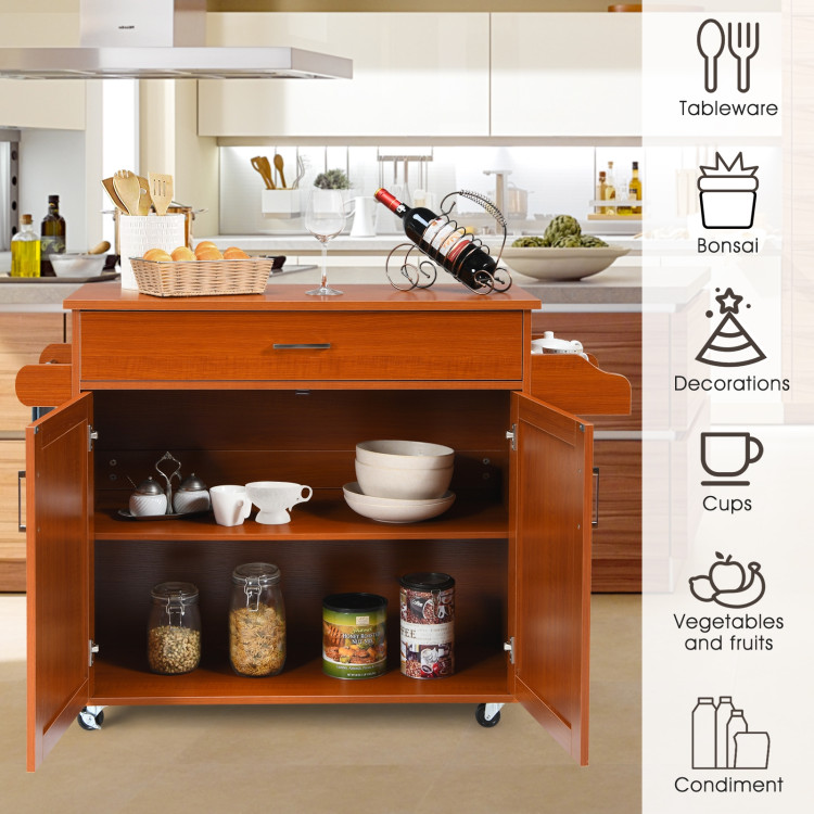 Rolling Kitchen Island Cart with Towel and Spice Rack-CherryCostway Gallery View 2 of 12