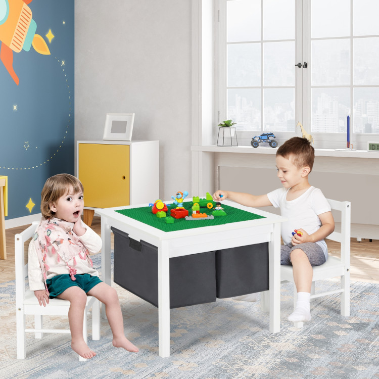 2-in-1 Kids Activity Table and 2 Chairs Set with Storage Building Block Table-WhiteCostway Gallery View 8 of 12