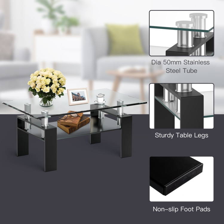 Rectangle Glass Coffee Table with Metal Legs for Living Room-BlackCostway Gallery View 9 of 10