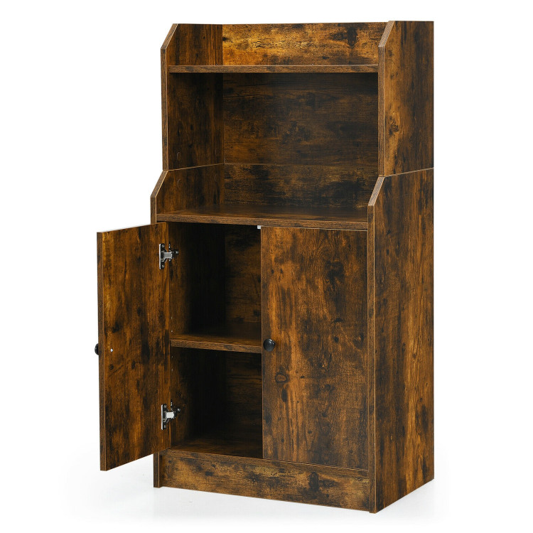 Storage Cabinet Bookcase with Doors and Display Shelf-Rustic BrownCostway Gallery View 9 of 11