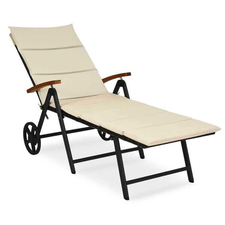 Outdoor Chaise Lounge Chair Rattan Lounger Recliner Chair-BeigeCostway Gallery View 3 of 10