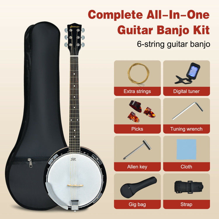 39 Inch Sonart Full-Size 6-string 24 Bracket Professional Banjo Instrument with Open BackCostway Gallery View 9 of 11