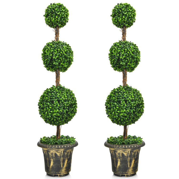 4 Feet Artificial Topiary Triple Ball Tree PlantCostway Gallery View 9 of 9