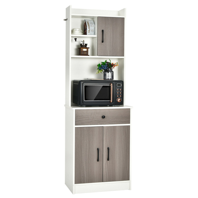 3-Door 71 Inch Kitchen Buffet Pantry Storage Cabinet with Hutch and Adjustable Shelf-WhiteCostway Gallery View 9 of 12