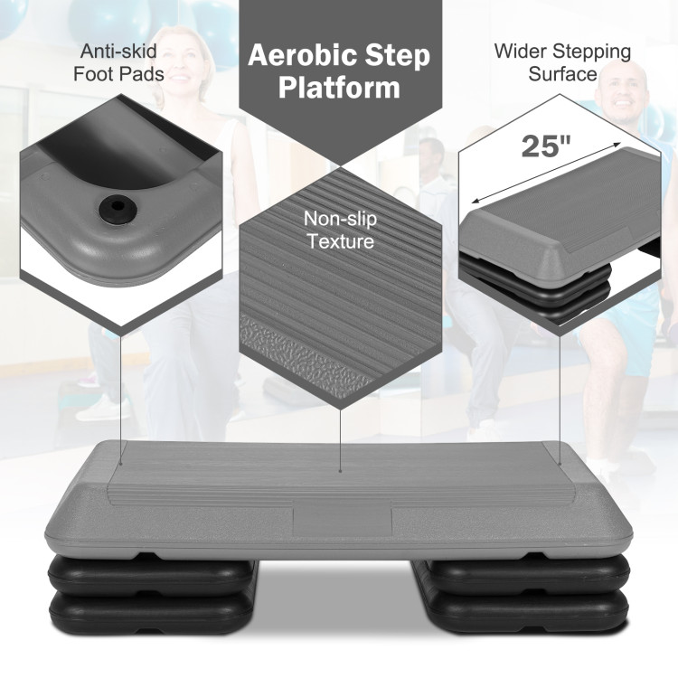 29 Inch Adjustable Workout Fitness Aerobic Stepper Exercise Platform-Gray - Gallery View 10 of 11