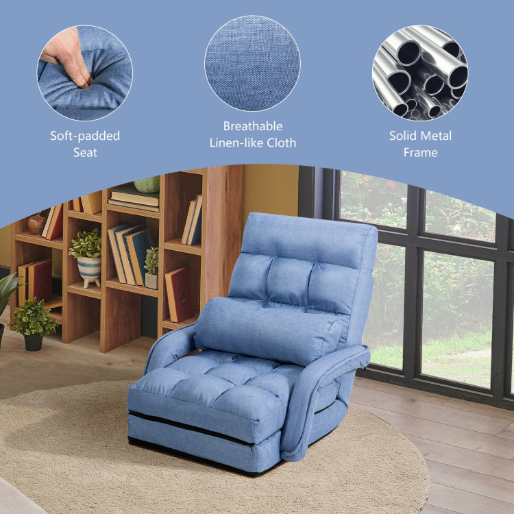 Folding Lazy Floor Chair Sofa with Armrests and Pillow-BlueCostway Gallery View 8 of 11