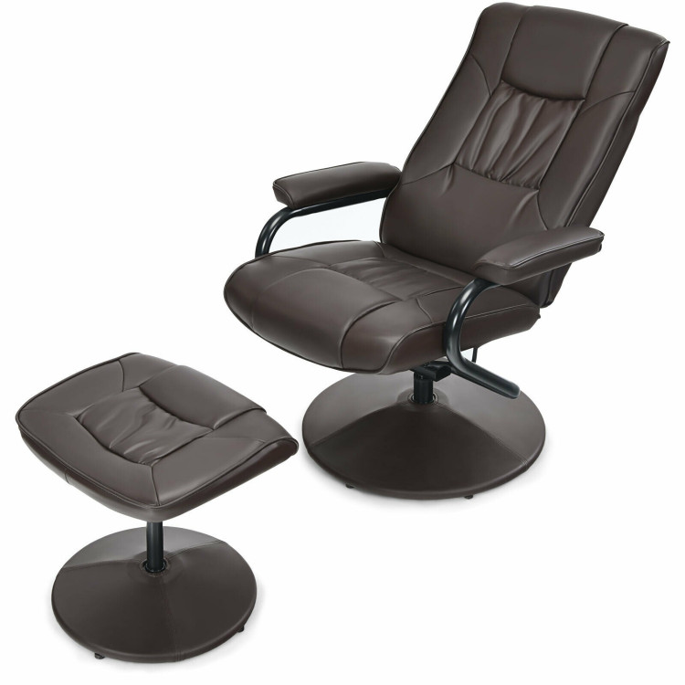 360° PVC Leather Swivel Recliner Chair with Ottoman-BrownCostway Gallery View 7 of 9