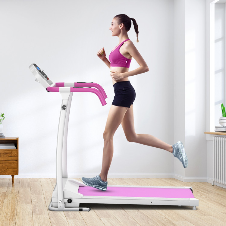 Compact Electric Folding Running and Fitness Treadmill with LED Display-PinkCostway Gallery View 2 of 10
