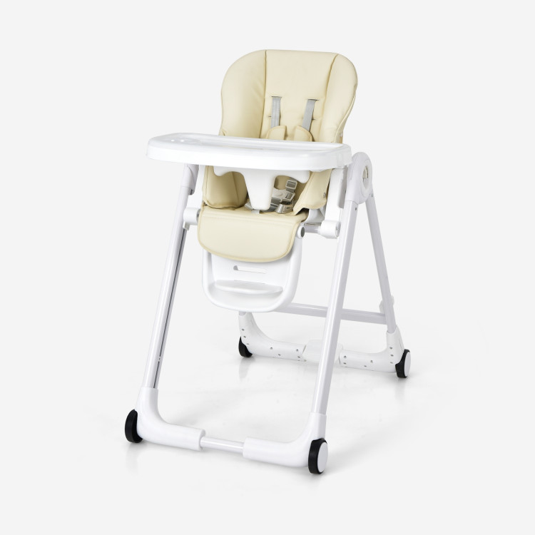 Baby Folding Convertible High Chair with Wheels and Adjustable Height-BeigeCostway Gallery View 9 of 13