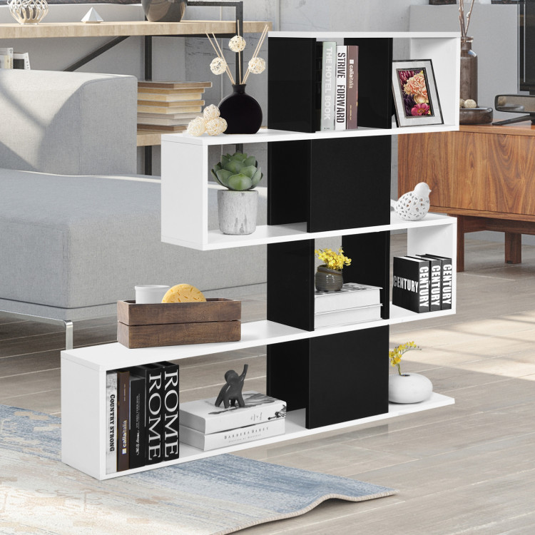 5-Tier Bookshelf Corner Ladder Bookcase with Storage Rack-Black & WhiteCostway Gallery View 6 of 10