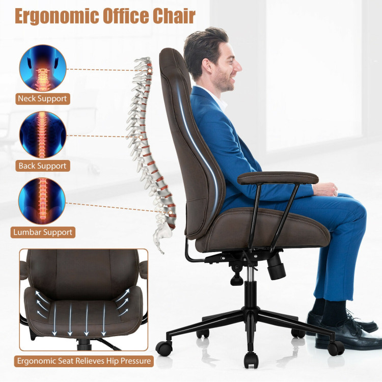 High Adjustable Back Executive Office Chair with Armrest-BrownCostway Gallery View 9 of 12