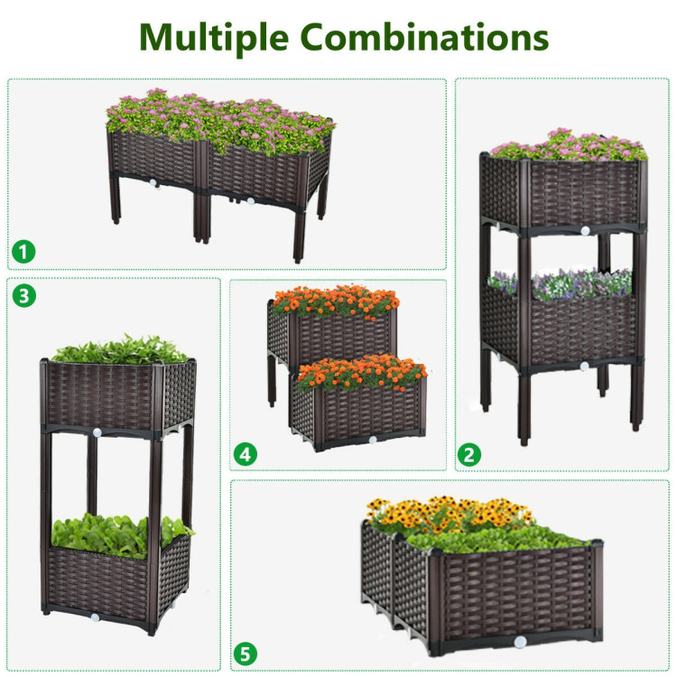 2 Set Elevated Plastic Raised Garden Bed Planter Kit for Flower Vegetable Grow-BrownCostway Gallery View 7 of 10