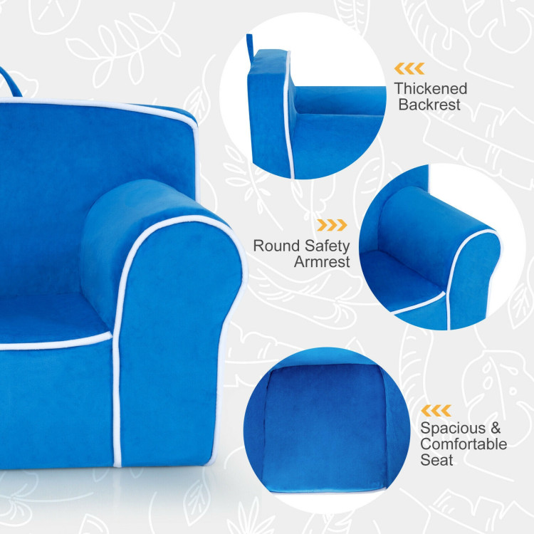 Upholstered Kids Sofa with Velvet Fabric and High-Quality Sponge-BlueCostway Gallery View 10 of 11