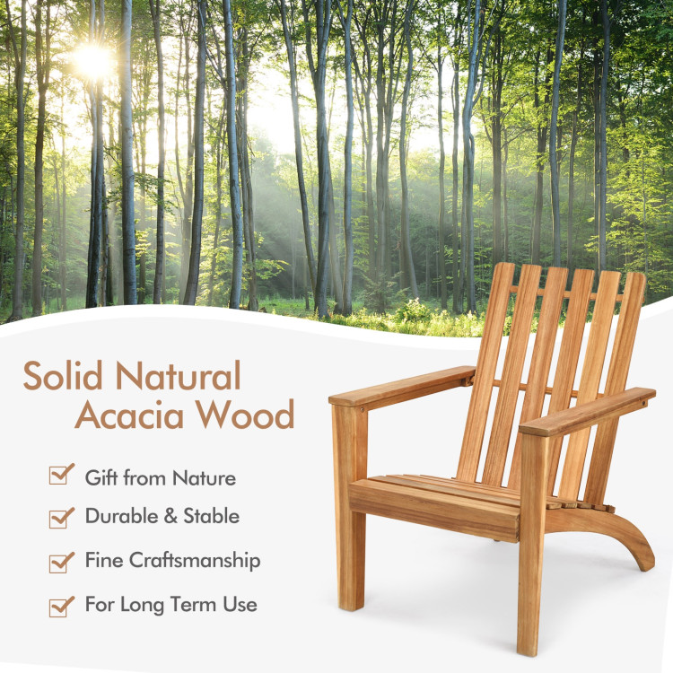 Outdoor Durable Patio Acacia Wood Adirondack Lounge Armchair-NaturalCostway Gallery View 6 of 10