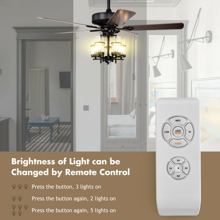 50 Inch Noiseless Ceiling Fan Light with Explosion-proof Glass Lampshades-BlackCostway Gallery View 9 of 11