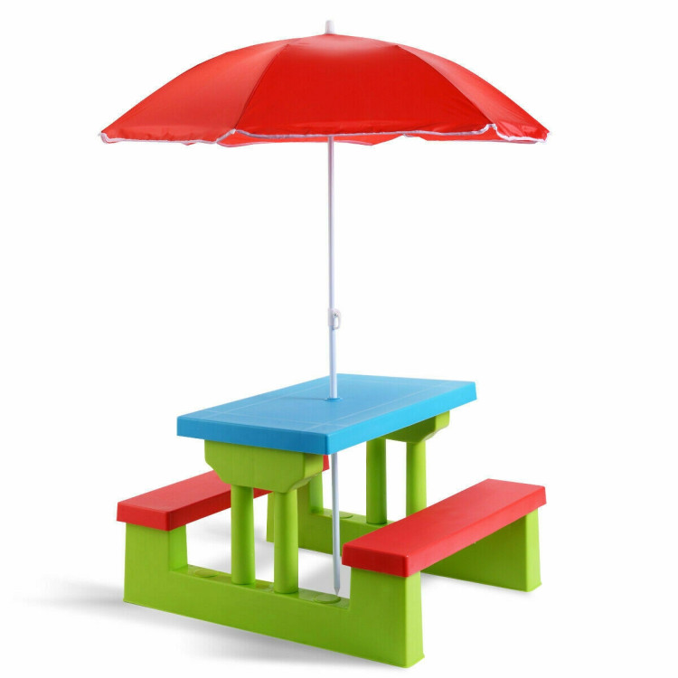Kids Picnic Folding Table and Bench with UmbrellaCostway Gallery View 3 of 12