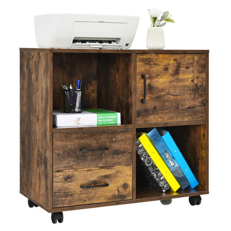 Mobile File Cabinet with Lateral Printer Stand and Storage Shelves -BrownCostway Gallery View 9 of 16