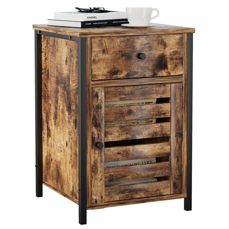 Industrial Nightstand with Drawer and Adjustable ShelfCostway Gallery View 9 of 10
