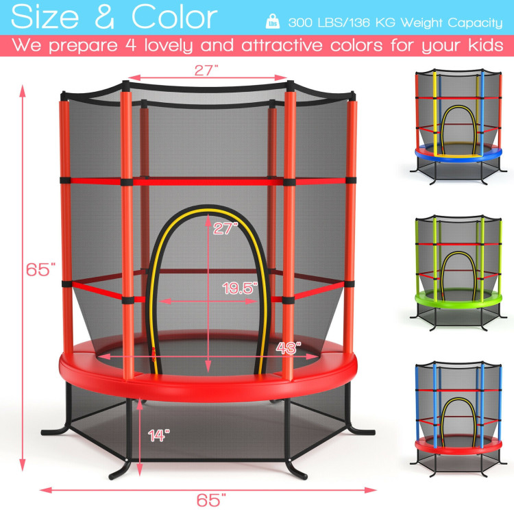 55 Inch Kids Recreational Trampoline Bouncing Jumping Mat with Enclosure Net-RedCostway Gallery View 4 of 10