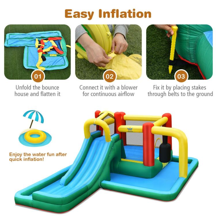 Inflatable Water Slide Climbing Bounce House with Tunnel and BlowerCostway Gallery View 11 of 12