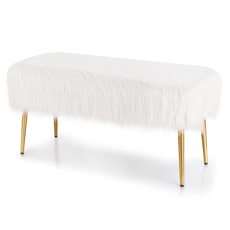 Faux Fur Vanity Stool with Golden Metal Legs for Makeup Room-WhiteCostway Gallery View 8 of 9