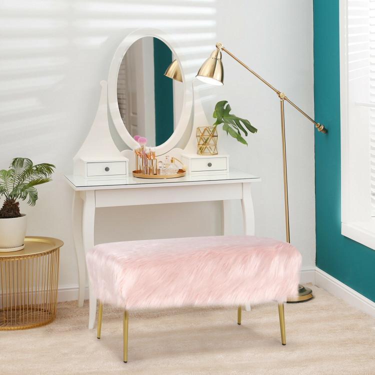 Upholstered Faux Fur Vanity Stool with Golden Legs for Makeup Room-PinkCostway Gallery View 7 of 10