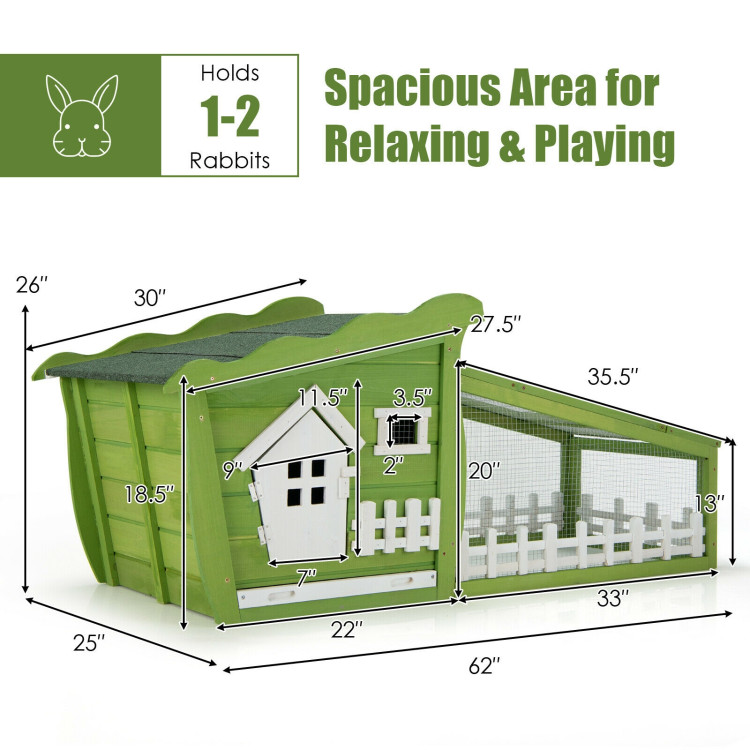 62 Inch Wooden Rabbit Hutch with Pull Out Tray-GreenCostway Gallery View 4 of 10