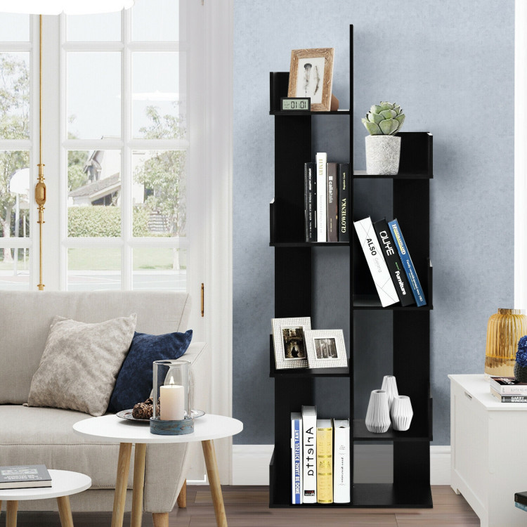 8-Tier Bookshelf Bookcase with 8 Open Compartments Space-Saving Storage Rack -BlackCostway Gallery View 1 of 12