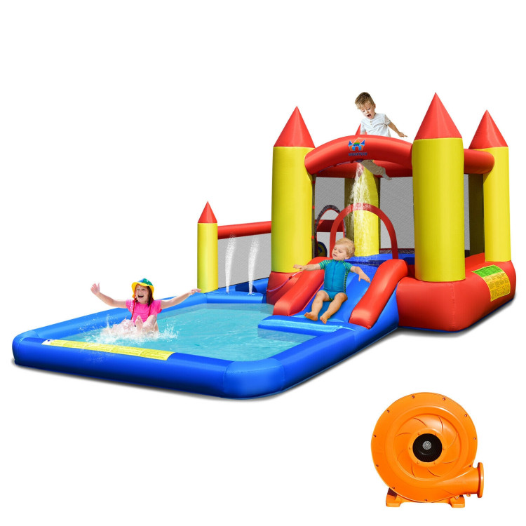Inflatable Water Slide Castle Kids Bounce House with 480W BlowerCostway Gallery View 8 of 12