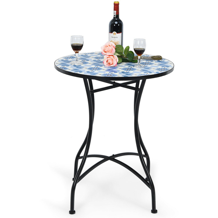 28.5 Inch Patio Mosaic Bistro Round Table with Blue Floral PatternCostway Gallery View 7 of 9
