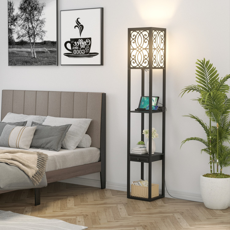 Modern  Standing Shelf Lamp with 1 Power Outlet and 2 USB PortsCostway Gallery View 8 of 11