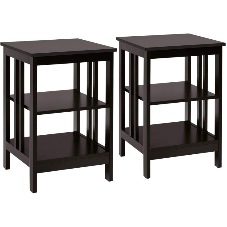 2 Pieces 3-Tier Nightstand with Reinforced Bars and Stable Structure-Dark BrownCostway Gallery View 1 of 9