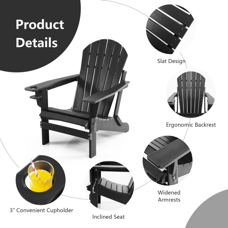 Patio All-Weather Folding Adirondack Chair with Pull-Out Ottoman-BlackCostway Gallery View 10 of 10