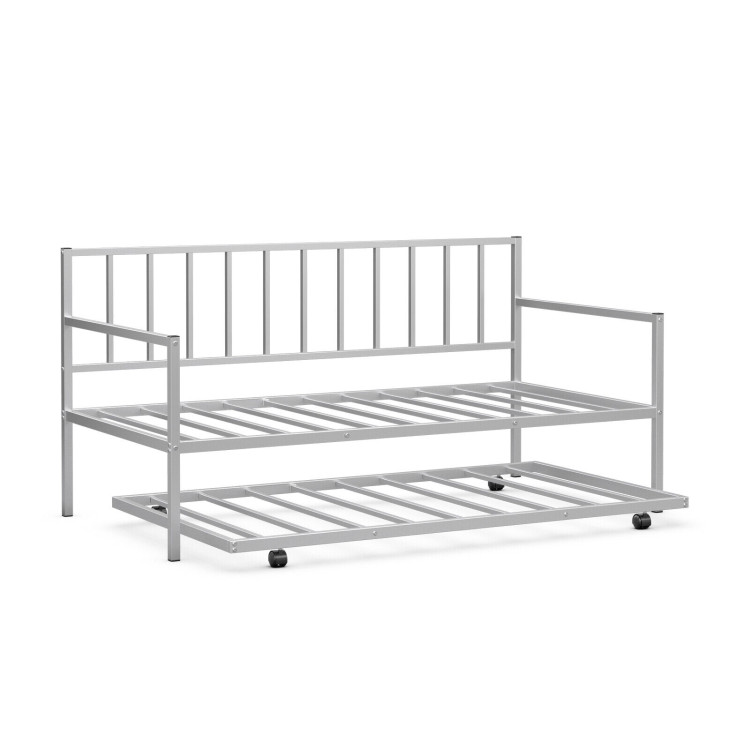 Twin Metal Daybed Sofa Bed Set with Roll Out Trundle-SilverCostway Gallery View 1 of 10