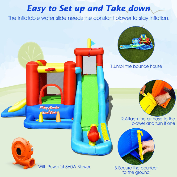9-in-1 Inflatable Kids Water Slide Bounce House with 860W BlowerCostway Gallery View 8 of 11