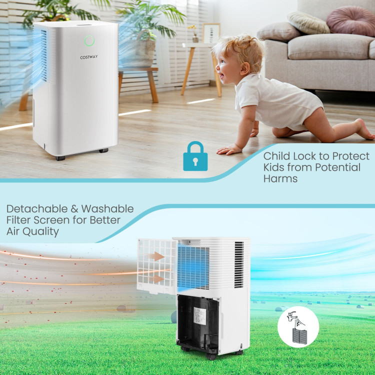 1750 Sq. Ft 32 Pints Dehumidifier with Auto Defrost and 24H Timer Drain Hose-WhiteCostway Gallery View 5 of 10