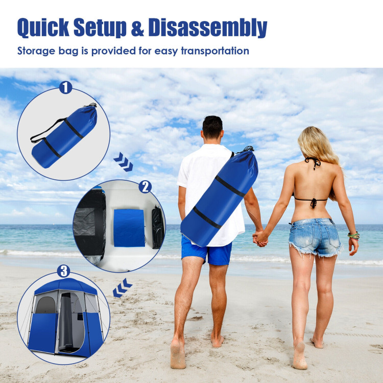 Double-Room Camping Toilet Tent with Floor and Portable Storage Bag-BlueCostway Gallery View 10 of 10