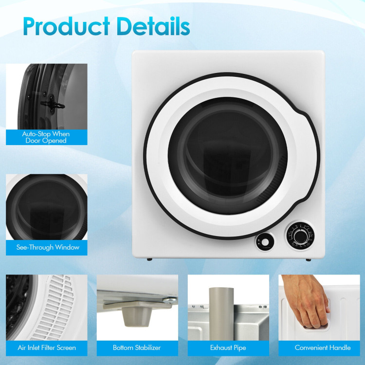 Compact Electric Tumble Laundry Dryer with Stainless Steel Tub-WhiteCostway Gallery View 9 of 10