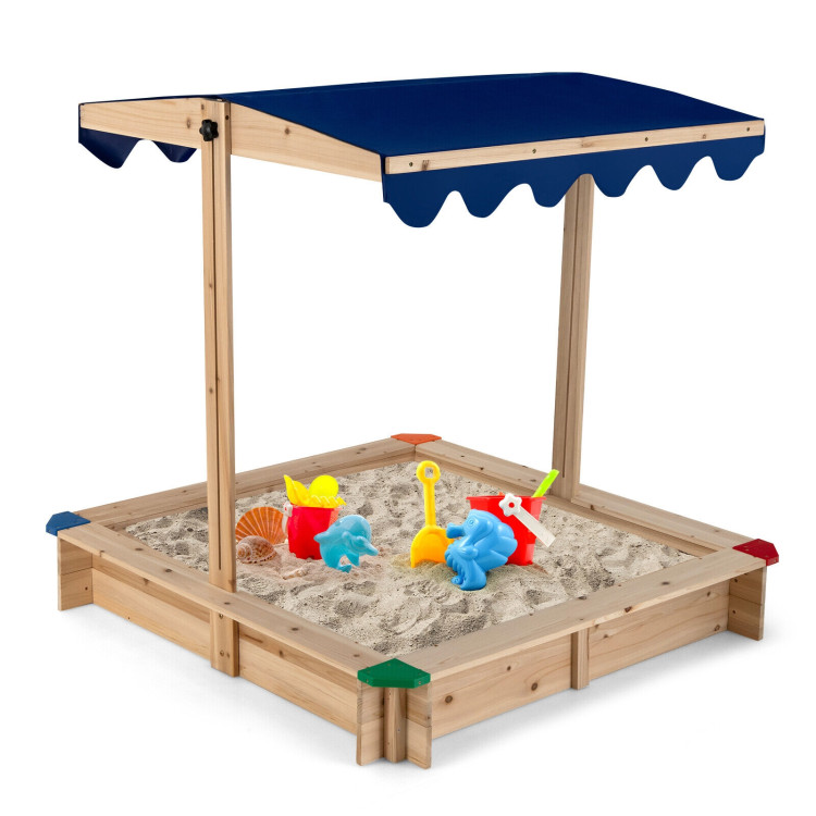 Kids Wooden Sandbox with Height Adjustable and Rotatable Canopy Outdoor PlaysetCostway Gallery View 8 of 12