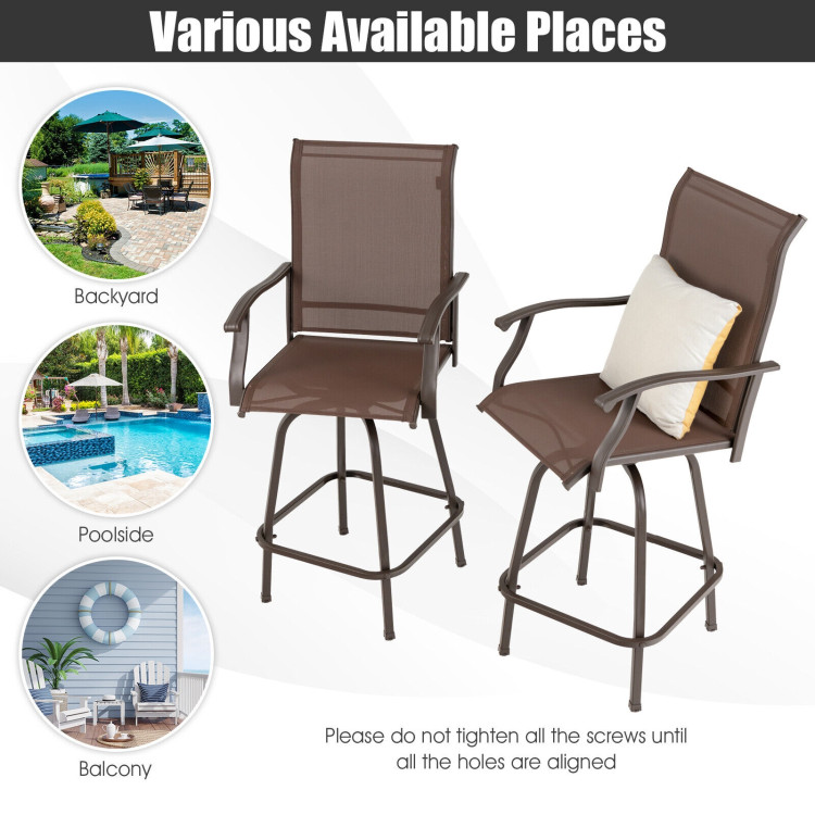 2 Pieces Patio 360 Rotation Swivel Bar Stool Set-BrownCostway Gallery View 10 of 10