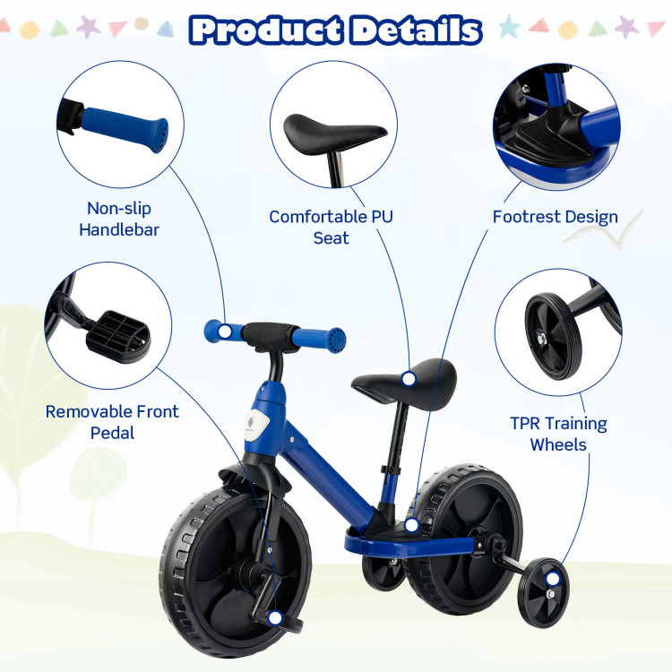 4-in-1 Kids Training Bike Toddler Tricycle with Training Wheels and  Pedals-BlueCostway Gallery View 7 of 11
