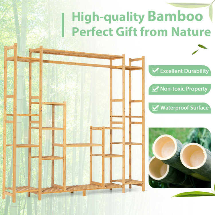 9-Tier Bamboo Plant Stand with Hanging RackCostway Gallery View 9 of 11