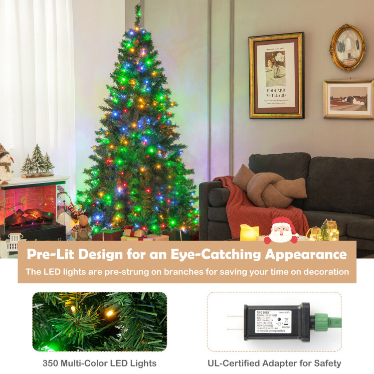 7 Feet Pre-Lit Hinged Christmas Tree with 350 Multi-Color LightsCostway Gallery View 2 of 11