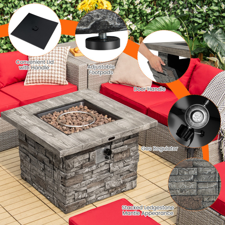 34.5 Inch Square Propane Gas Fire Pit Table with Lava Rock and PVC Cover-GrayCostway Gallery View 2 of 11