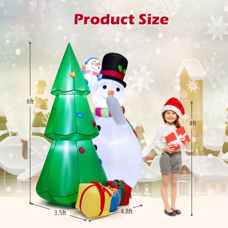 6 Feet Tall Inflatable Christmas Snowman and Tree Decoration Set with LED LightsCostway Gallery View 4 of 10